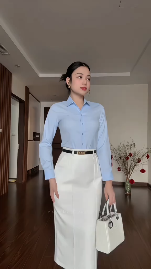 Áo sơ mi nữ ASW-284 ngắn tay form ôm vân chìm chất liệu Ngải cứu nhiều màu Thái Hòa video